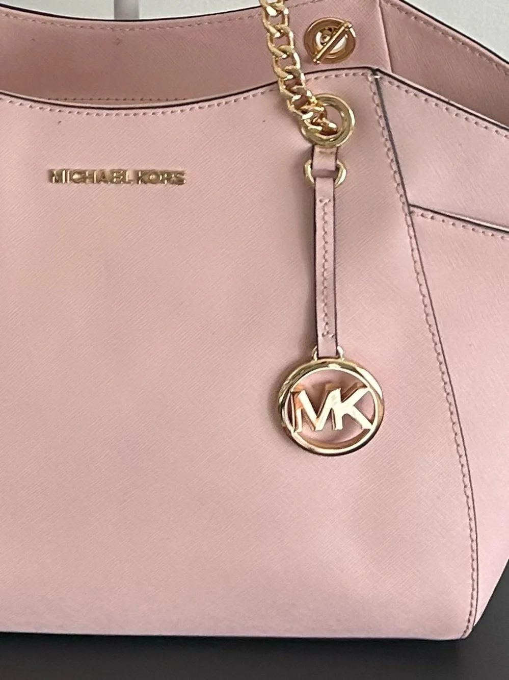 Michael Kors Pink Saffiano Leather Tote Bag large structured shoulder bag